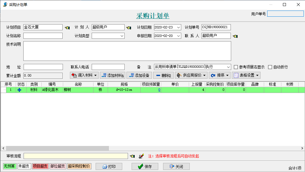 采購計劃單