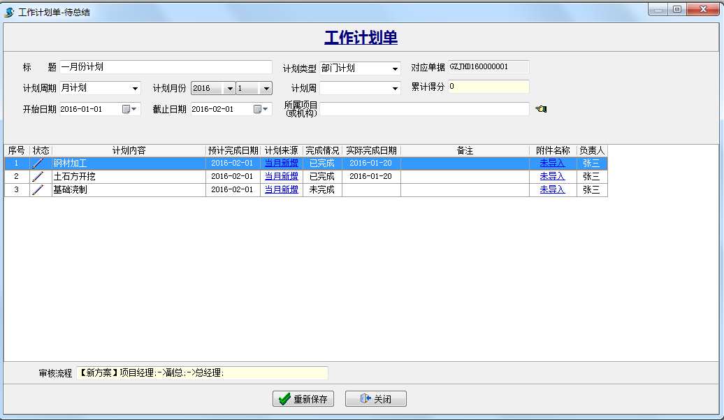 工作計劃單