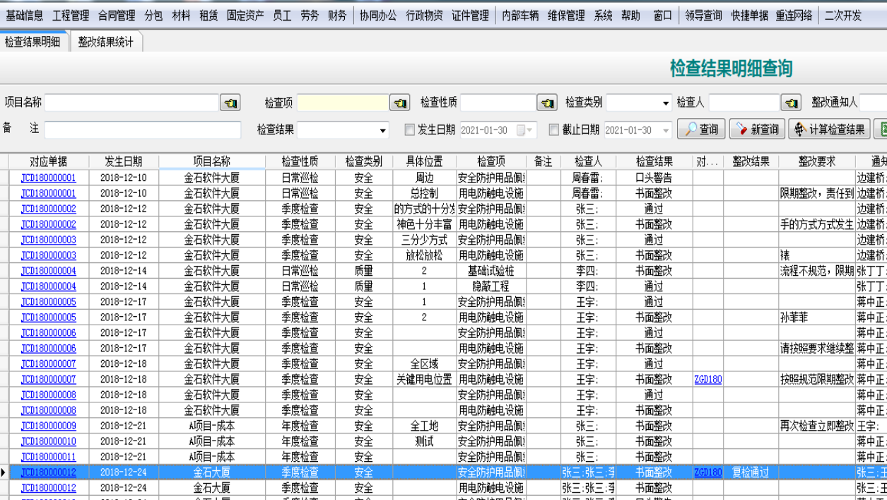 安全檢查結果